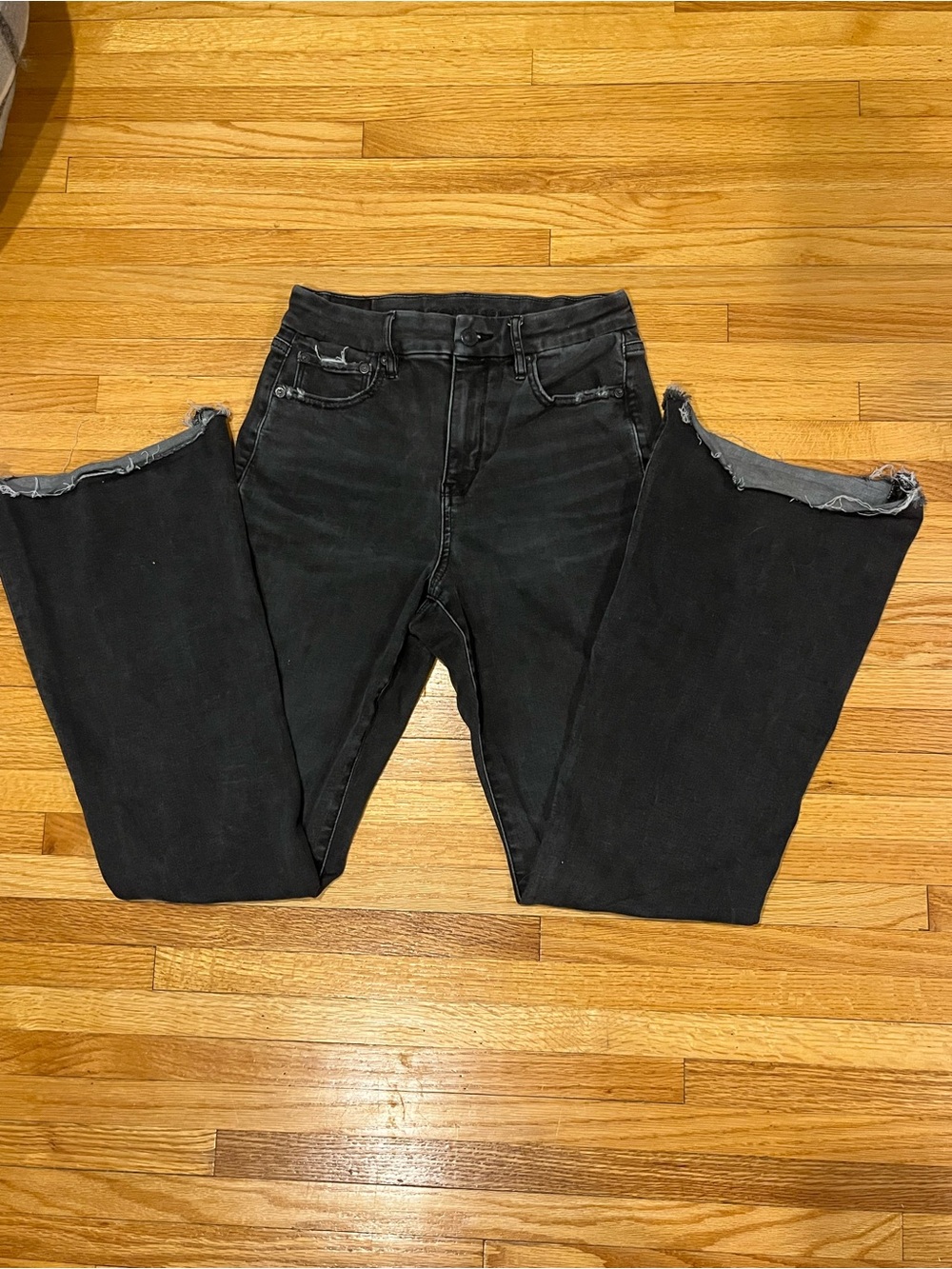 American Eagle Curvy Black Distressed High-Rise Flare Jeans
